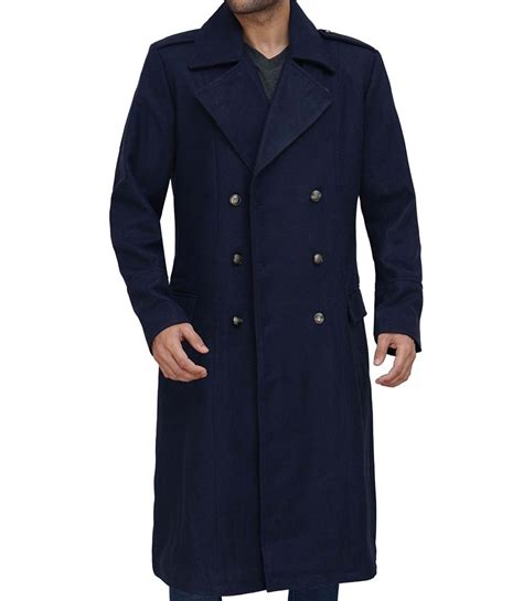 london milbridge military trench pea coat in navy blue wool